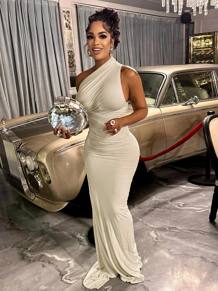 Weird Puss Inclined Shoulder Dress Women Y2K Summer Trend Skinny Elegant Birthday Party Elegant Simple Clubwear Banquet Vestidos 251008