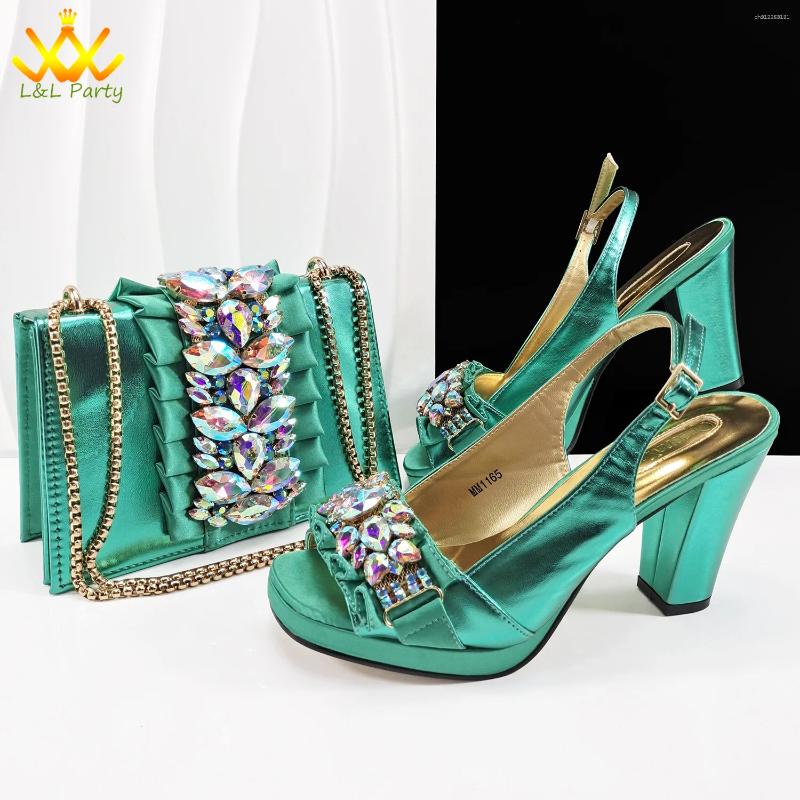 Dress Shoes Italian Design 2025 High Quality Crystal And Bag Set With Platform Elegant Style Evening Party Sandals In Black