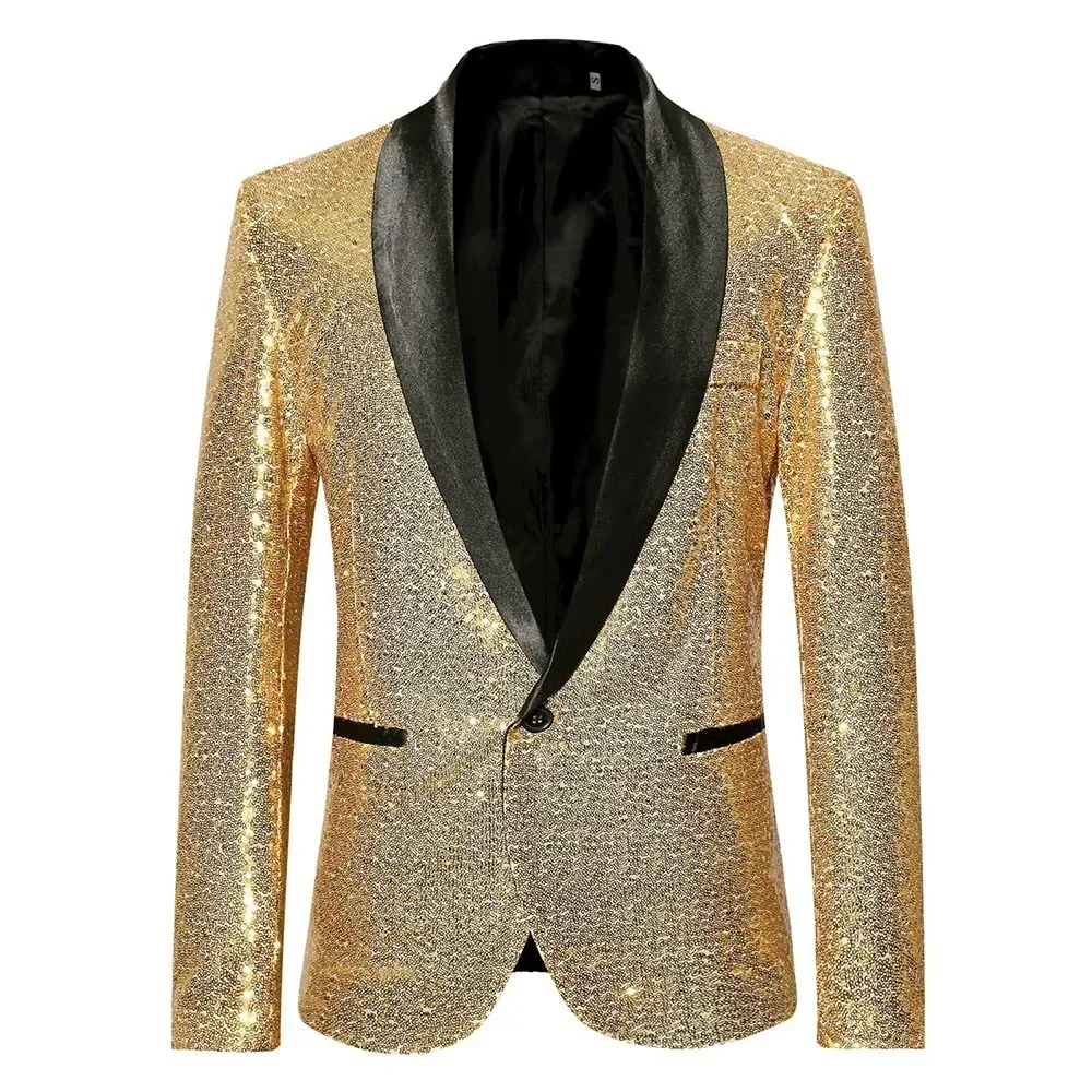 Gold Black Sequin Blazer Men Blue Silver Red Sparkly Glitter DJ Blazer Jacket Wedding Party Dress Suit Stage Clothes for Singers