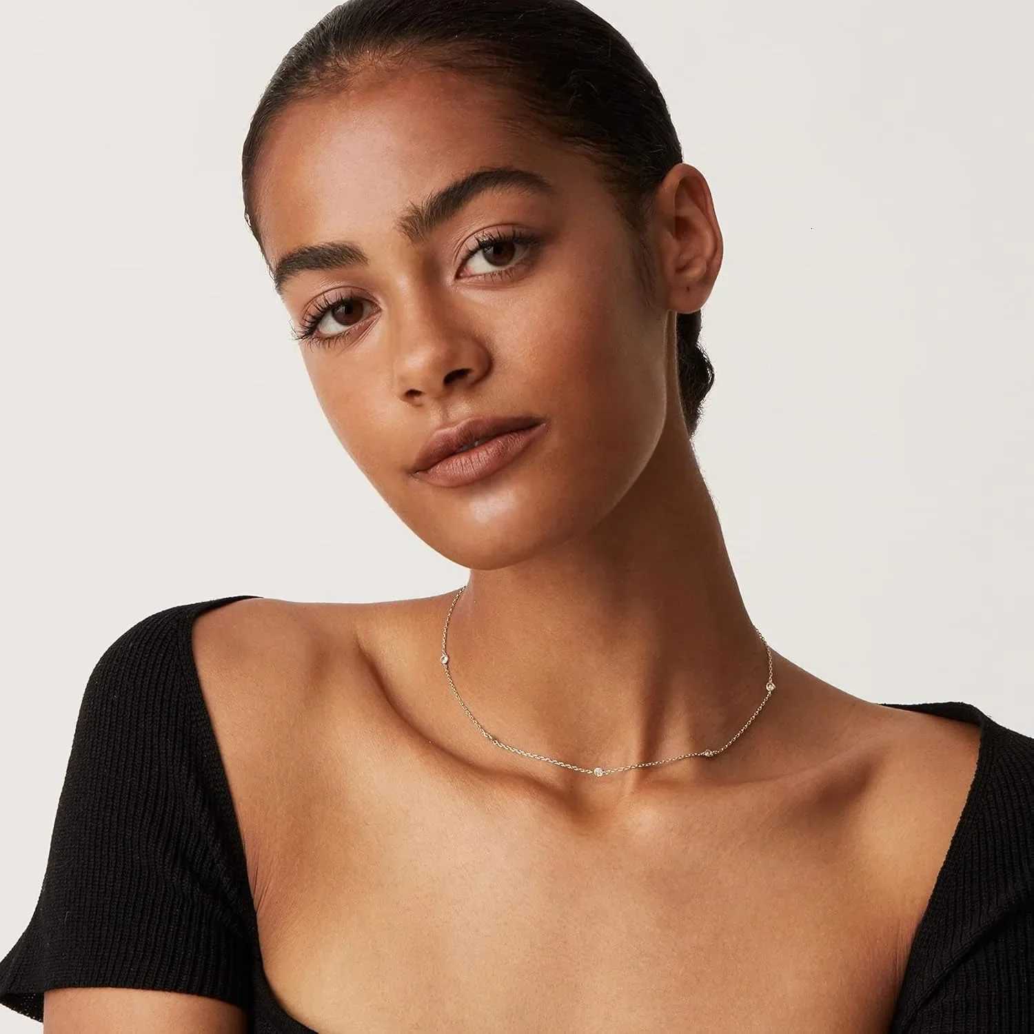 K Gold Plated Station Necklace Silver Plated Diamond Necklace For Women Simulated Diamond Necklaces Gift for Women CZ ChainXJ251010