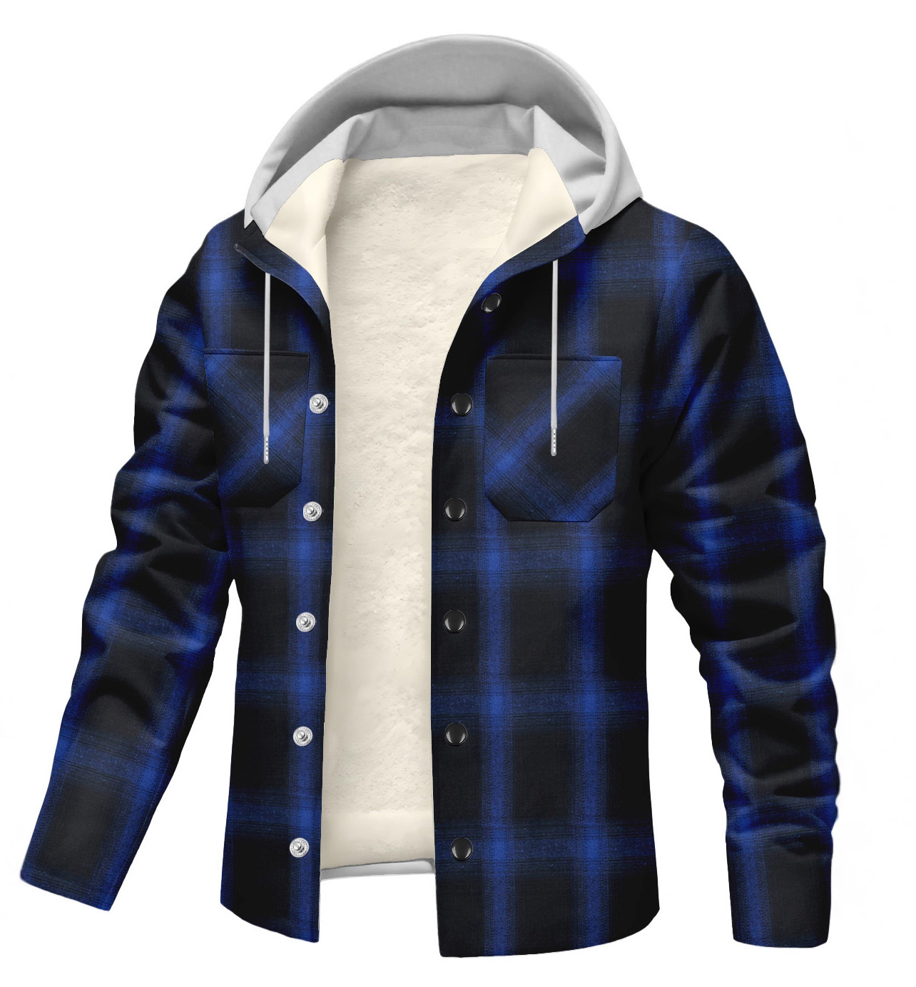 Spring Autumn Mens Shirts Classic Plaid Casual Button Down Hooded Long Sleeved Shirt Hoodie Jacket