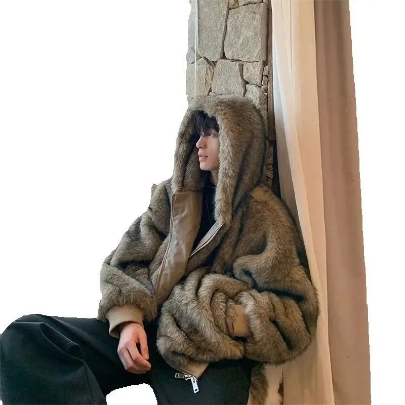 Pi Shuai Coat Winter AutumnWinter Men Style Fox Fur Coat Leather Fashion Loose Thick Warm Coat 250929