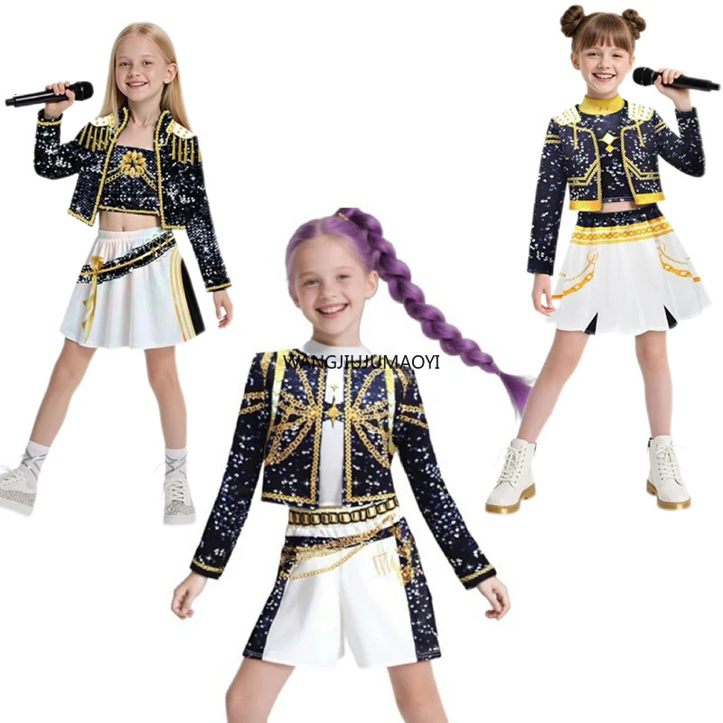 Kids Mira Rumi Zoey Stage Outfits Cosplay Black Costume Girls Uniform Halloween Party Role Playing Printed Fancy Dress Up Suits 251008