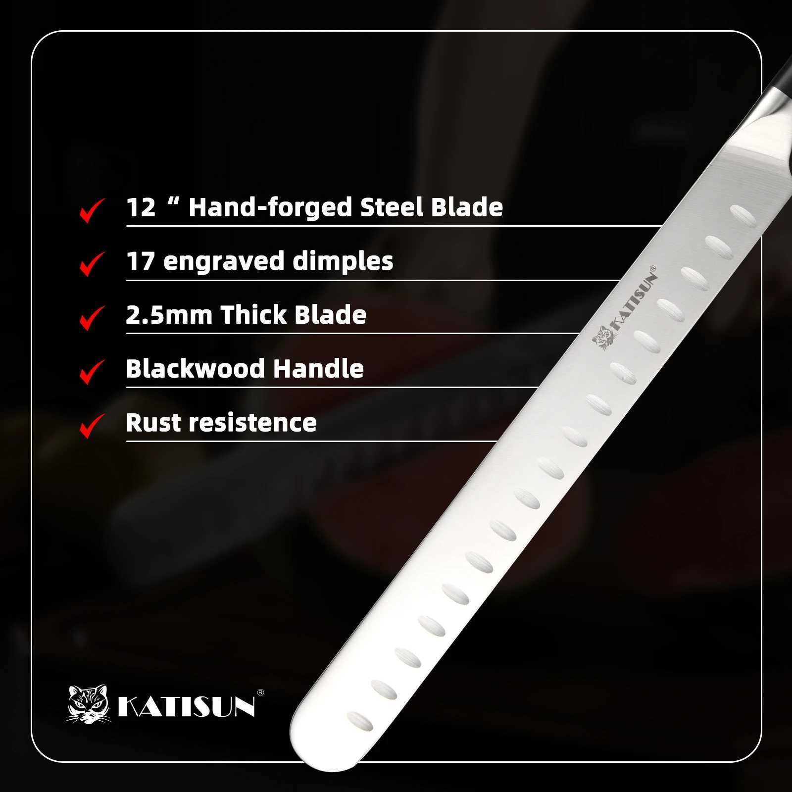 Kitchen knives 13 Inch Round Tip Ham Slicing Knife tra Sharp German Premium Carbon Steel Brisket Knife Meat Cleaver Y251010