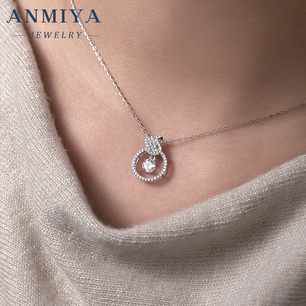 High Polish 925 Silver Jewelry Necklace, Sparkling Swan Necklace for Brides