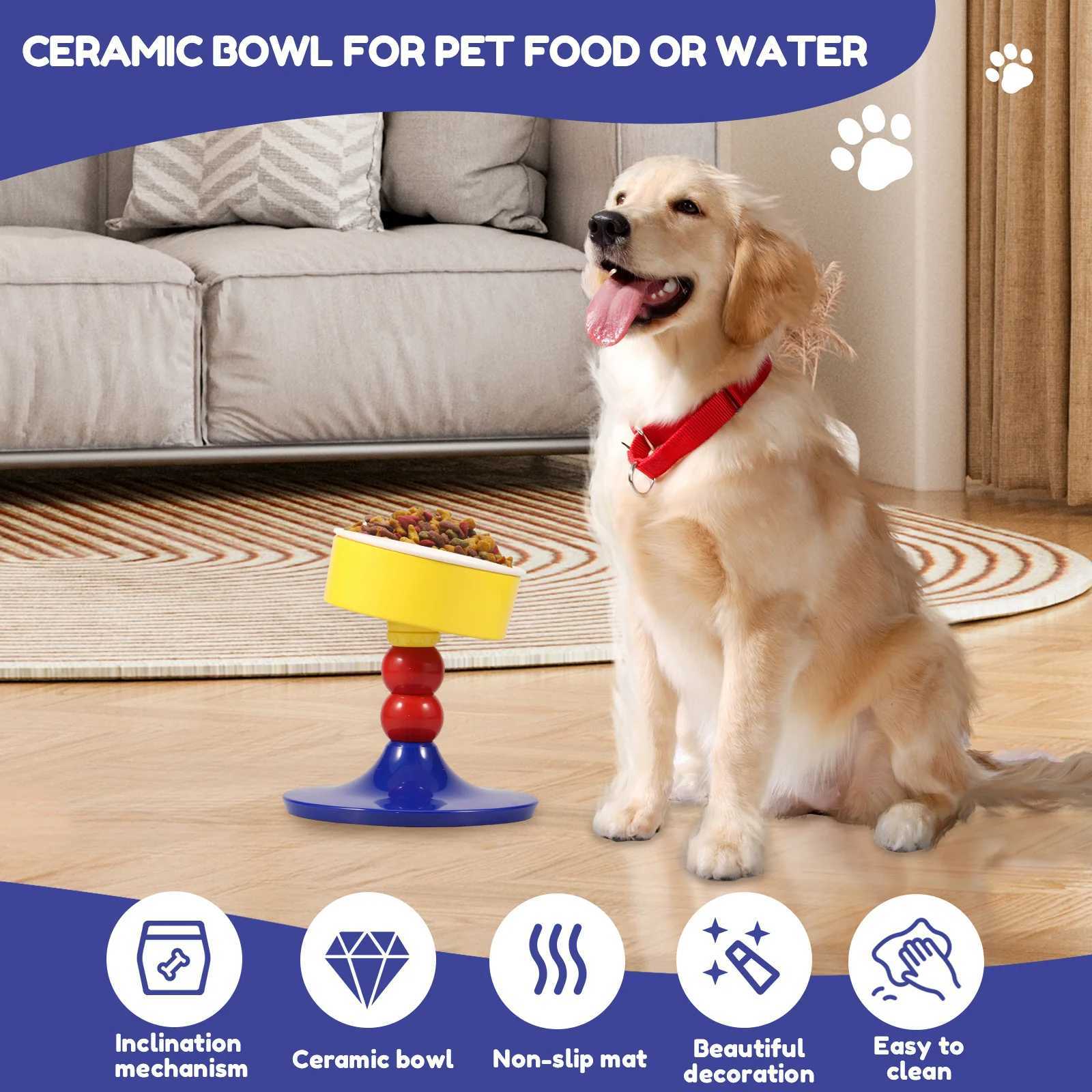 Elevated Cat Dog Bowl Adjustable Height Ceramic Pet Bowl Detachable Easy Cleaning Raised Feeding Bowl With Anti Slip Pad C251009