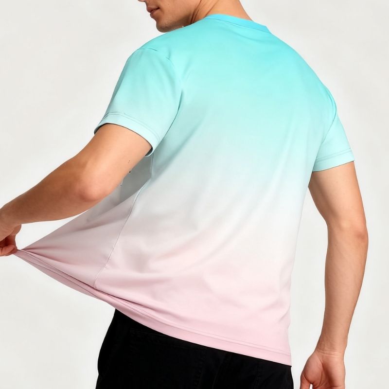 Men's Gradient Color Block T-Shirt with Palm Tree Sunset Graphic - Casual Summer Tee-50