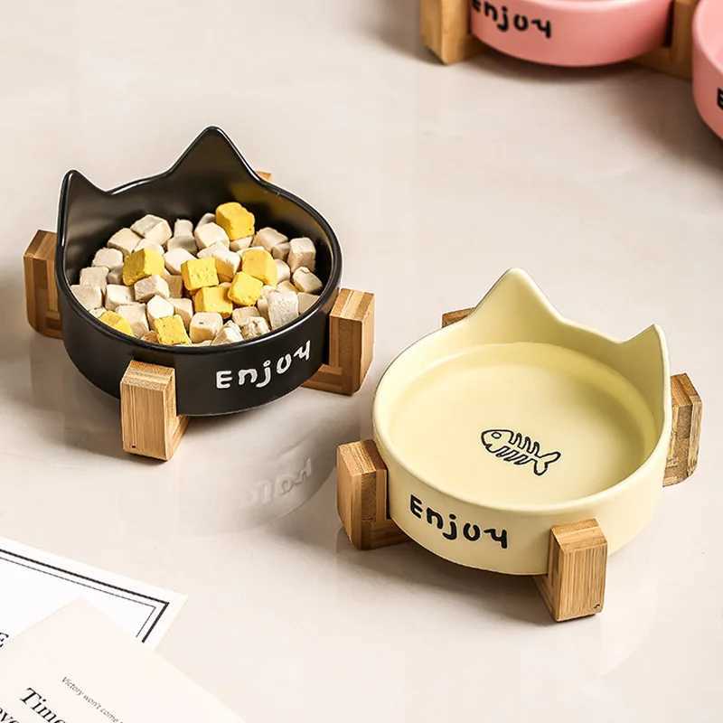 Ceramic Raised cat bowl Anti Rollover Cat Feeder for Small Dogs cats Round Pet Water Bowl Pet Supplies C251009