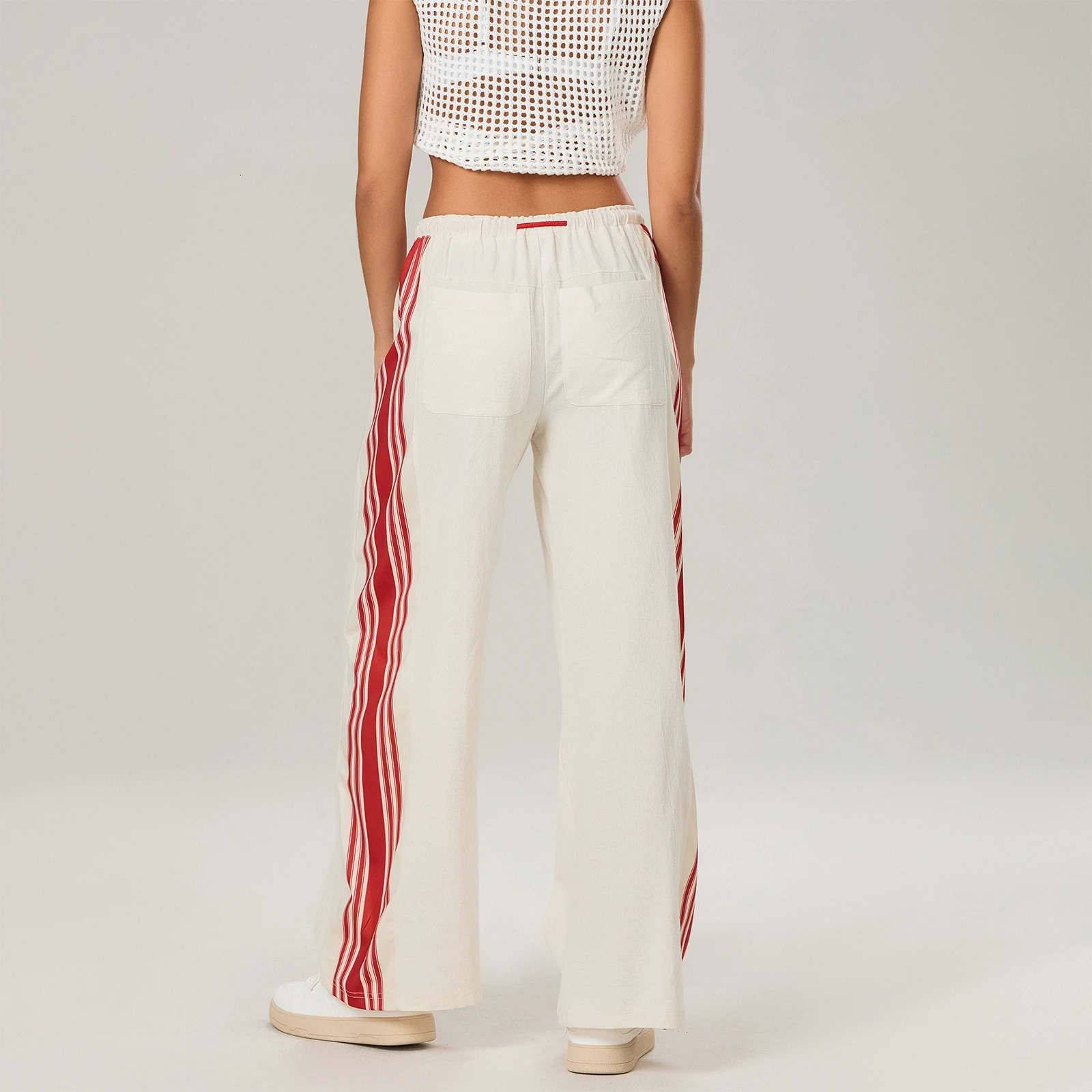 Women Side Striped Track Pants Y2K Aesthetic Drawstring Elastic Waist Wide Leg Sweatpants Pockets Casual Loose Parachute Pants 251010