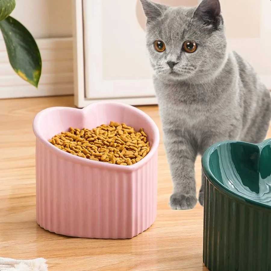 Pink Ceramic Raised Cat Bowls Tilted Elevated Food or Water Bowls Str Free Backflow Prevention Dishwasher and Microwave Safe Le C251009
