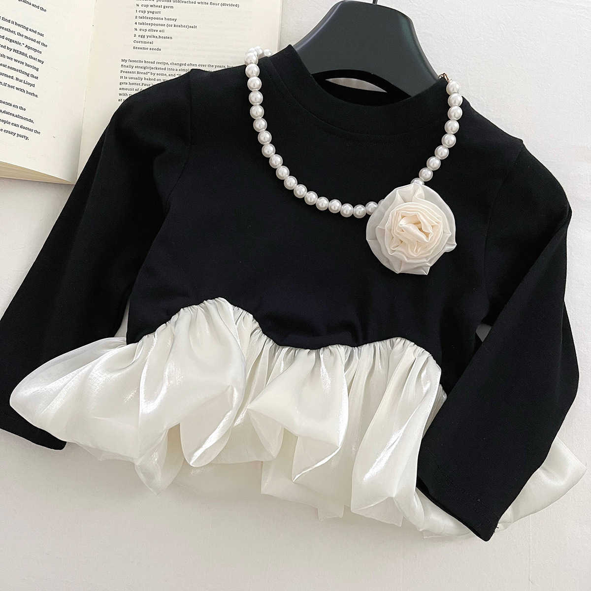 Luxury Stylish Girl's Fall Ensemble: Colorblocked Lace Top & Long Pant Combo - Trendy Kids' Fashion Collection