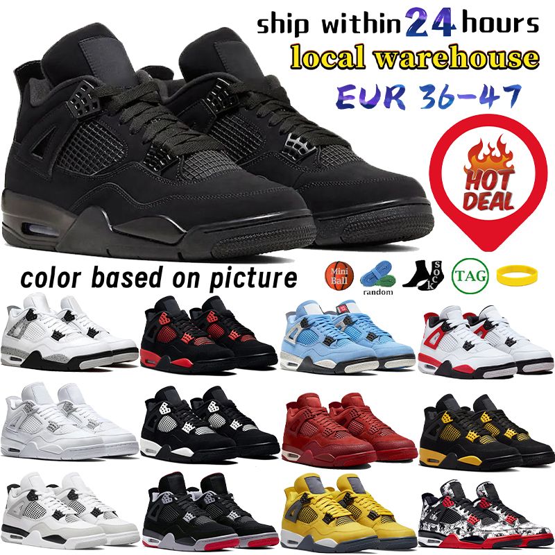 Mens 4 basketball shoes 4s local warehouse outdoor womens sport platform running sneakers trainer red thunder green black navy university blue stock in USA size 36-47