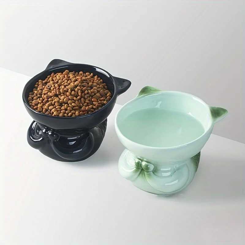 300ml Ceramic Raised Cat Bowl Neck Protection Cat Food Bowl Cute Cat Drinking Bowl Highfoot Kitten Feeder Pet Supplies C251009