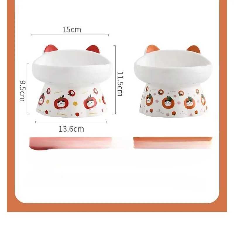 Ceramic Elevated Cat Bowl with Floral Rim Large Capacity Tilted Pet Dish for Neck Prevents Chin Acne AntiTip Base C251009