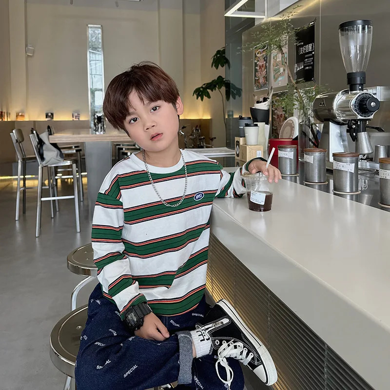 autumn Children Clothes Girls Long Sleeves Bottoming Shirts Cool Boys Stripe Cotton Tshirt Teen Loose Casual 27y Kids Top 251010