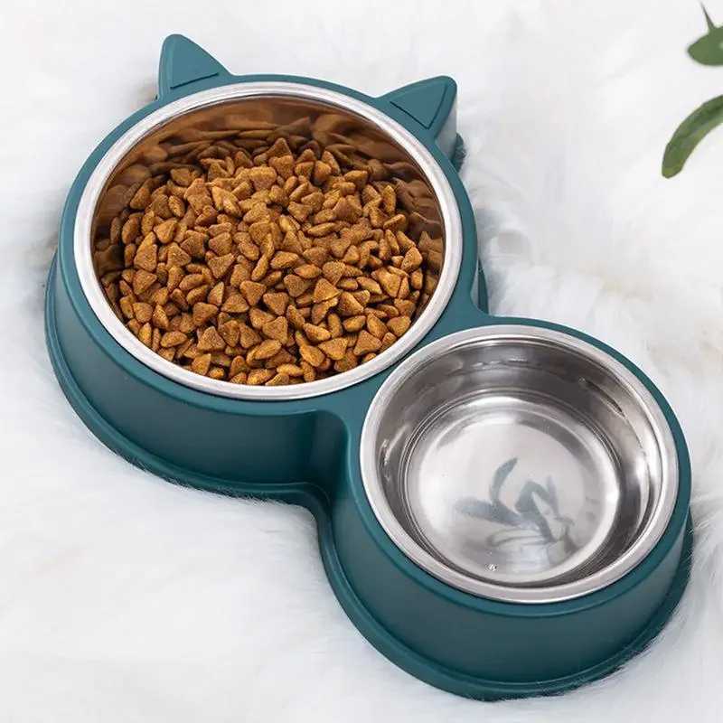 Stainless Steel Cat Bowls Cat Ear Shape Removable Pet Cage Bowl Water And Food Feeder Thickened Puppy Licking Toys Pet Supplies C251009