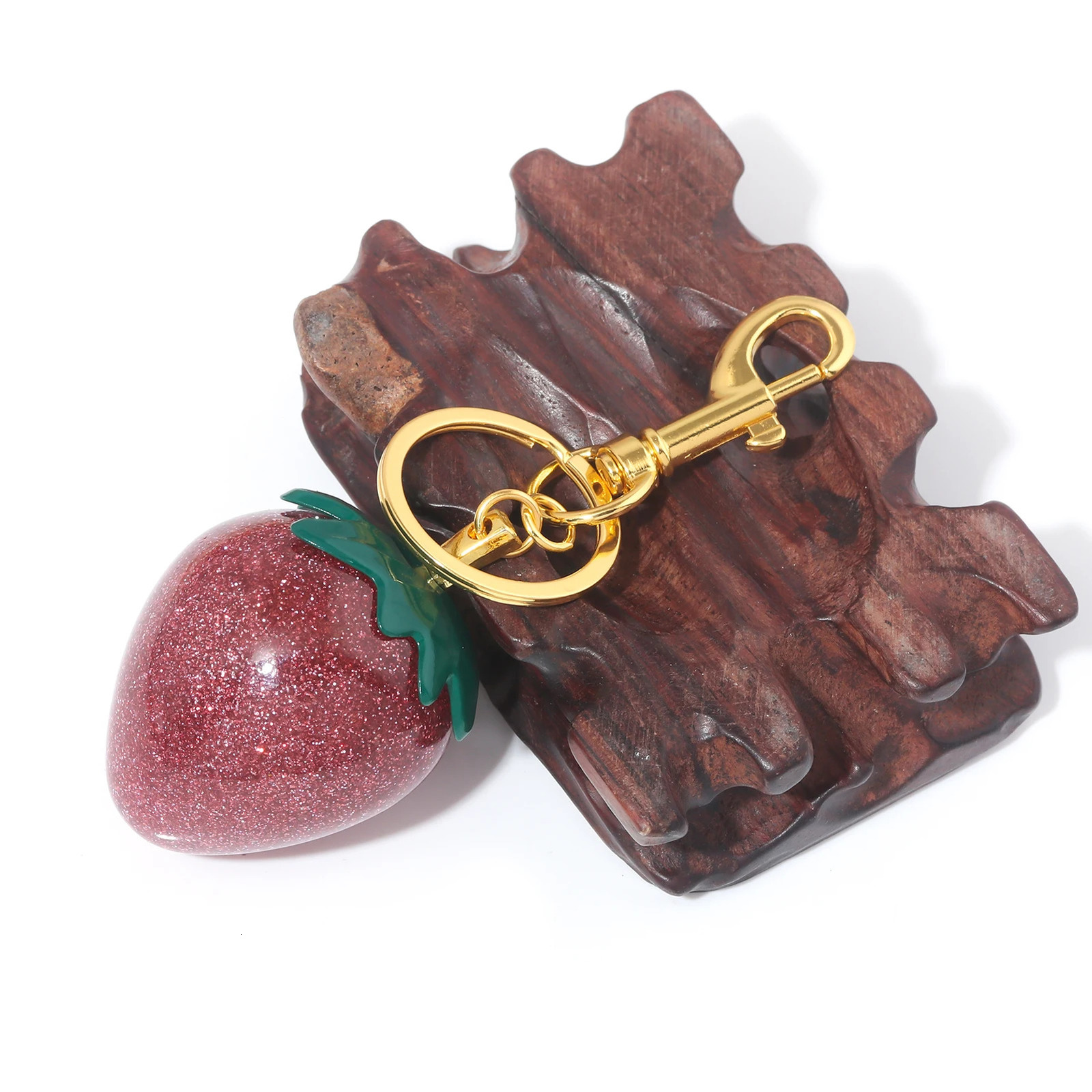 Glitter Strawberry Bag Charm Keychain Exquisite Red Crystal Cherry Apple Key Chain for Women Bag Purse Pendant Accessories Gift 251010