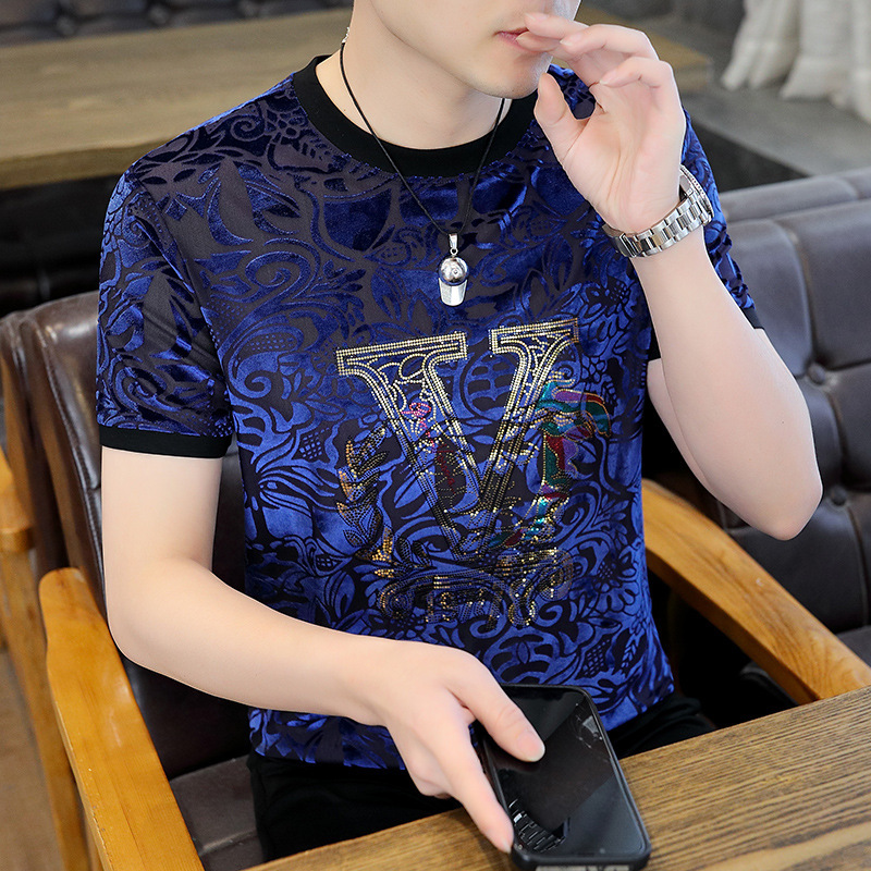 European Station Short Sleeve T-shirt Men Designer Shirt Famous Brand European Goods Hollow Designer Hoodie Silk T-shirt Fashion Trendy Brand Flocking
