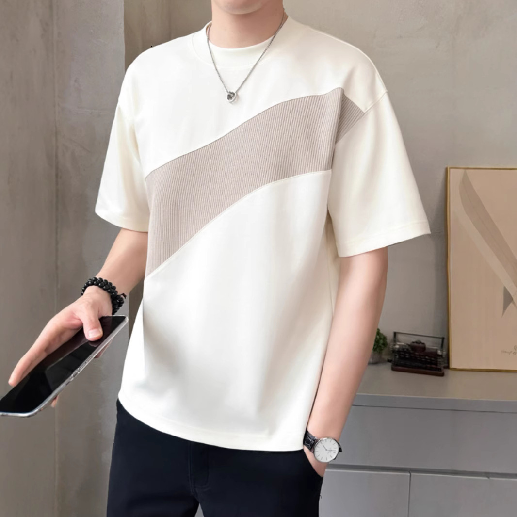 Quick-dry Ice Designer Hoodie Silk Cotton Cool Short Sleeve T-shirt For Men 2025 Designer Shirt Summer New Loose High-end Patchwork Half Sleeve Tee