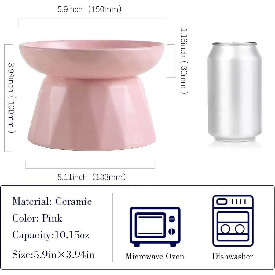Slow Feeder Cat Food Wide Bowl Neck and Whisker Friendly Elevated Prevent Vomiting cat face Cat face Style Ceramic Color Pink C251009