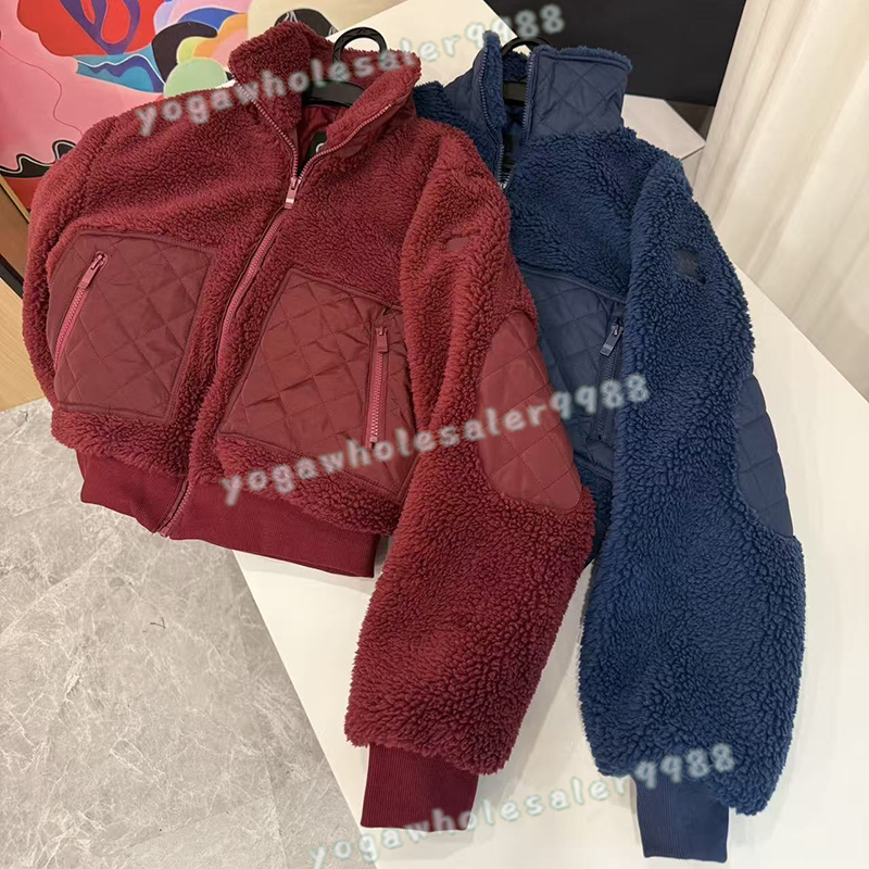 Designer Outerwear Jackets Yoga Blazer Lamb Plush Warm Coats Stand-up Collar Long Sleeve Sweater Full-Zip Cardigan Sweatshirts Cropped Thick SweatTops