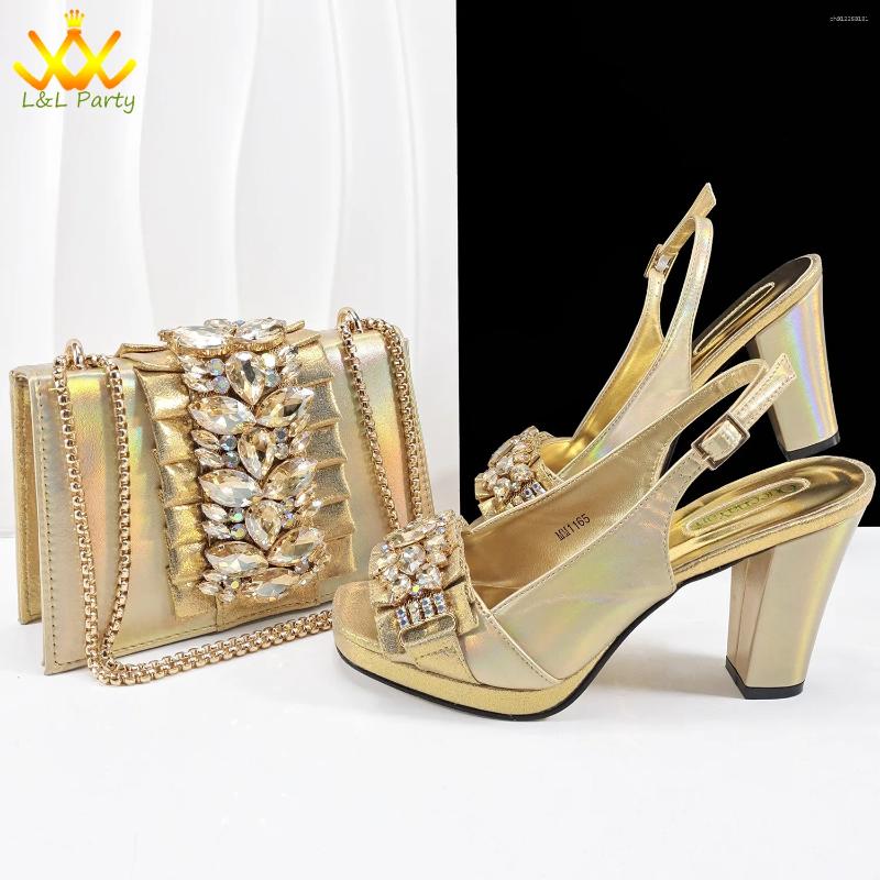 Dress Shoes Italian Design 2025 High Quality Crystal And Bag Set With Platform Elegant Style Evening Party Sandals In Black