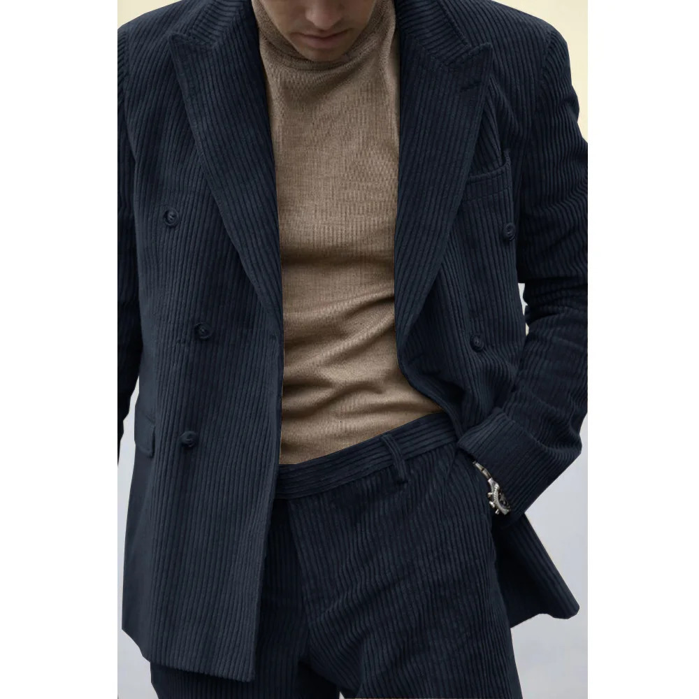 Mens Twopiece Set Elegant and Fashionable Corduroy Fabric Comfortable Casual Customized Mens Suit Slim Work Wear 251009