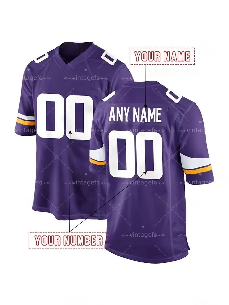 Personalized Custom Football Jersey Jefferson McCarthy Moss Darnold Addison Hockenson Smith Men Women Youth Embroidered Letter Number Design Polyester