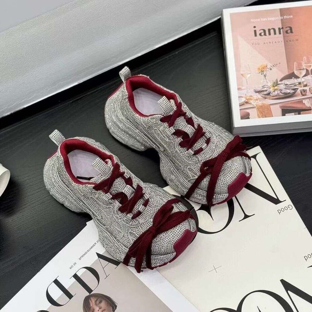 European Full Diamond Dad Sneakers Designer Shoe for Women 2025 Spring and Autumn New Thick-Soled Sports Street Style Casual Shoes Trendy Versatile