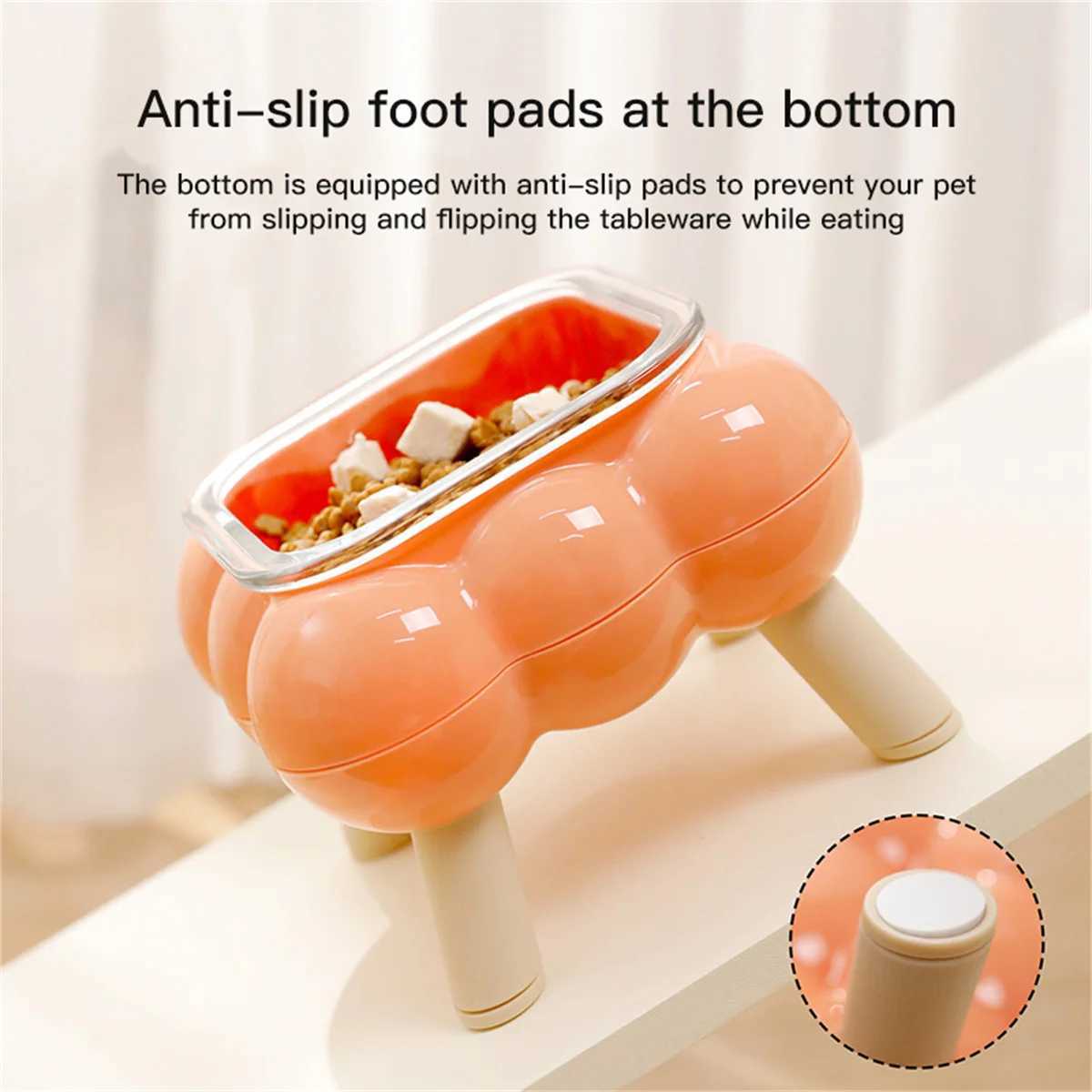 1 PCS New cat eating tall bowl bubble glass fourlegged highleg cat bowl easy to clean pet highlegged neck bowl C251009