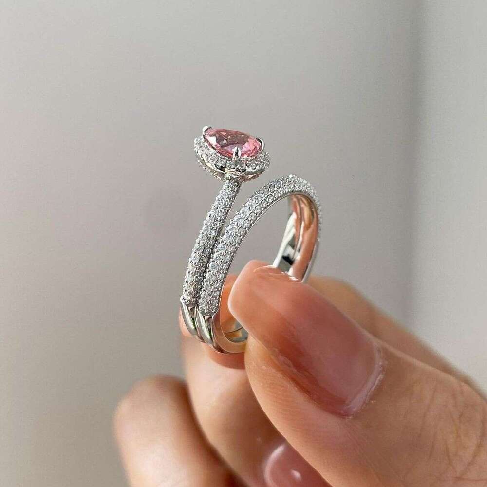 Ring Fine Jewellery Snake Shaped Multi Layer Design with Micro Paved Cubic Zirconia Surround and Pink Cubic Zirconia Water Drop for Party Wear Gift Te