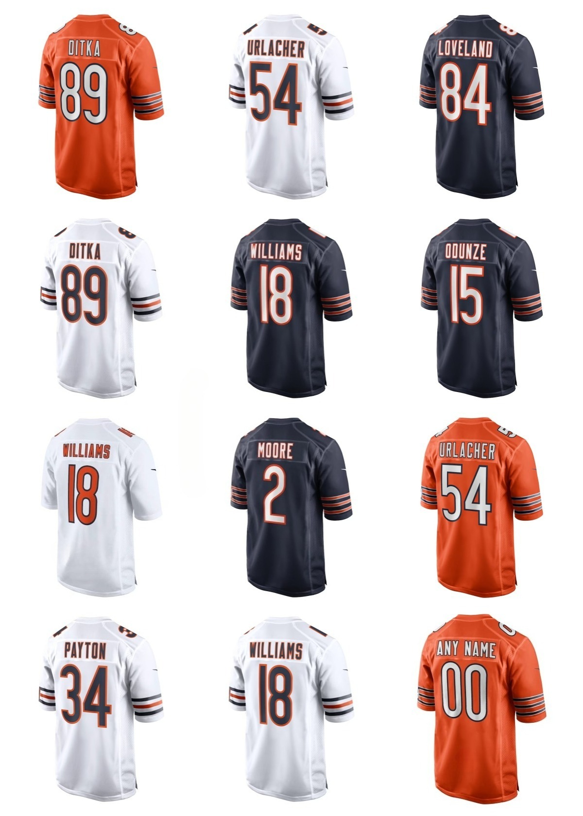 Bears Caleb Williams Colston Loveland Rome Odunze Walter Payton D.J. Moore Mike Ditka Brian Urlacher Jaylon Johnson Tyrique Stevenson Custom Football Jersey