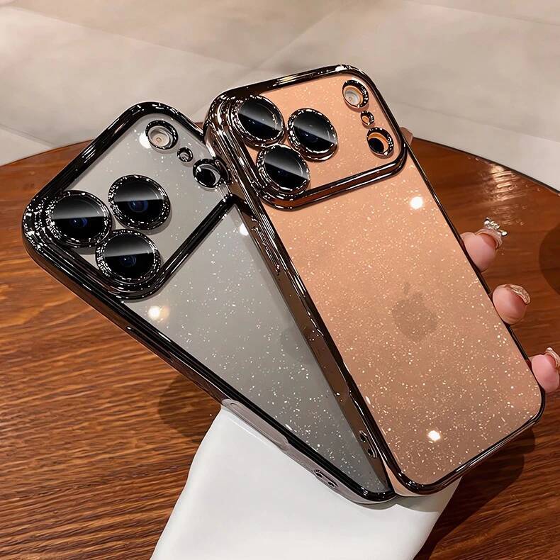 Ultra Thin Slim Transparent Glitter PC Case for iPhone 16 15 14 13 12 11 Pro Max Plus 17 Air Clear Camera Protector New Cover
