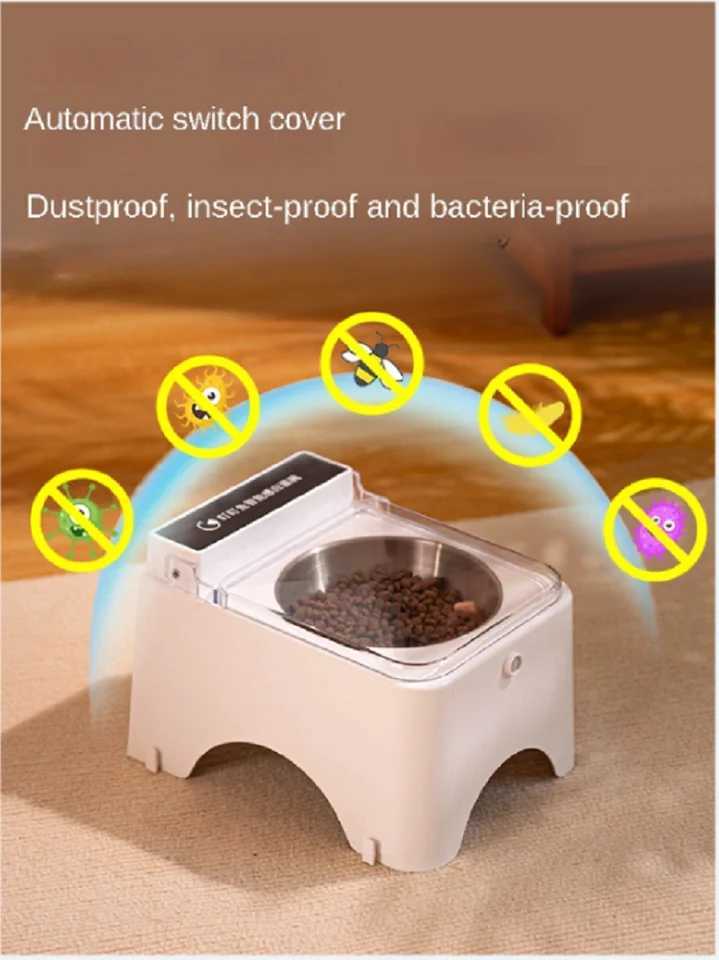 Smart Cat Bowl Neck Protection Ceramic Stainless Steel with Lid Cat Food Bowl Infrared Sensor Auto Open Cover Smart Feeder C251009