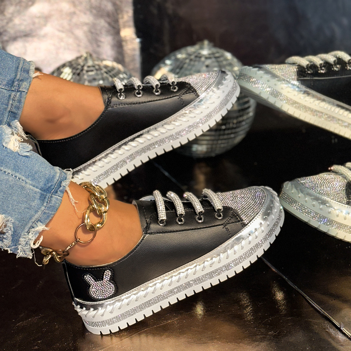 Fashion 3cm Luxury diamonds Platform Sneakers for Women Casual Non Slip Thick Sole Sports Shoes Woman Comfortable Casual Designer Sports Shoes Zapatos