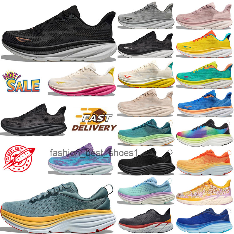 Hokawomen Clifton 9 Bondi 8 Rocket For Men Women Running Shoes Designer Shoes One Pink Triple Black White Blue Grey Purple Orange Mens Womens Outdoor Trainers