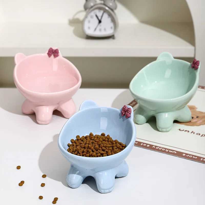 Super Cute Ceramic Cat Bowl Dog Bowl Pet Supplies Cat Rice Bowl Cat Eating Bowl Cat Food Dish Stylish Pet Feeder C251009