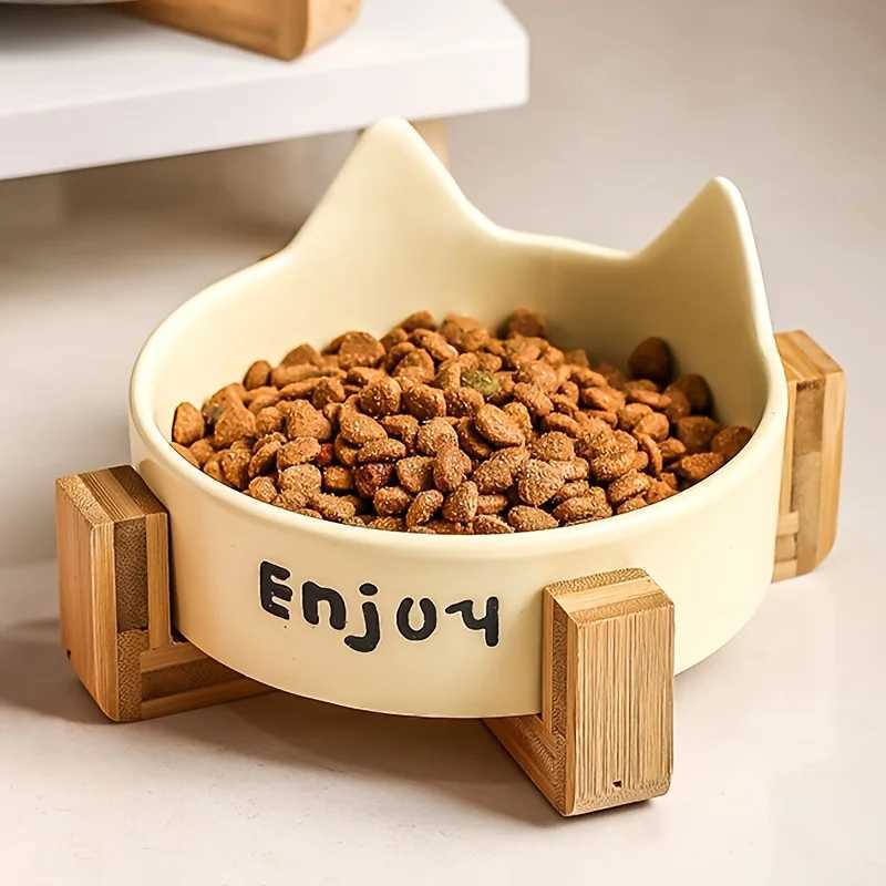 Ceramic Raised cat bowl Anti Rollover Cat Feeder for Small Dogs cats Round Pet Water Bowl Pet Supplies C251009
