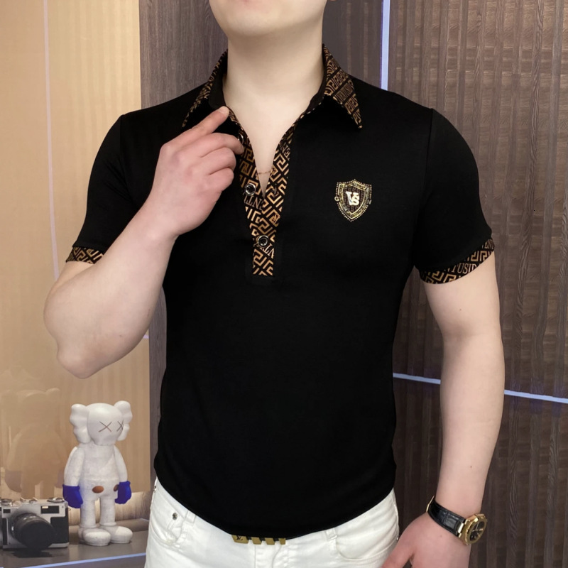2025 Summer New European Style Trendy Collared Light Luxury High-end Slim Fit Men's Ice Designer Shirt Silk Short Designer Hoodie Sleeve Polo Shirt Top