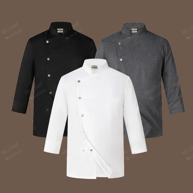 white Chef Jacket Long Sleeve chef uniform Cook Coat Tshirt Baker Work Uniform Waiter Restaurant el Clothe 251009