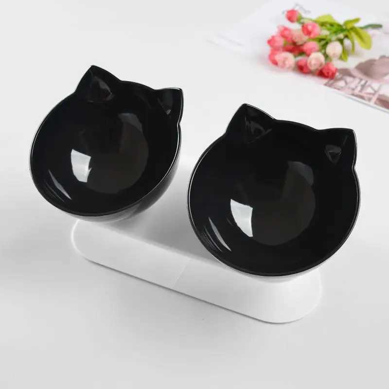 Double Cat Bowl Elevated Nonslip Water Food Feeder With Inclination Stand For Small Dogs Cats Pet Kitten Drinking Supplies C251009