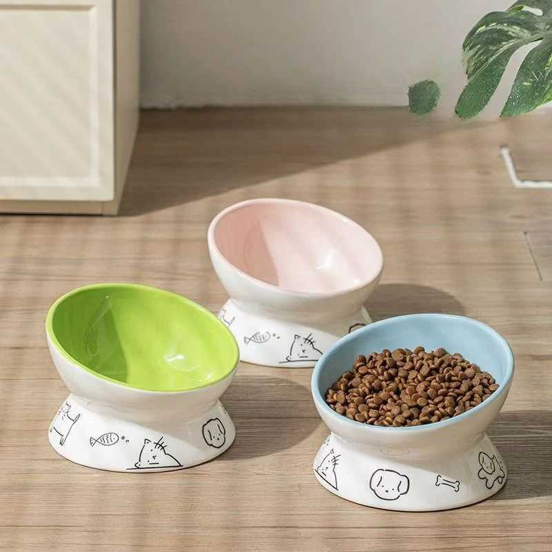Ceramic Raised Cat Bowl Elevated Pet Feeding Tray for Cats and Small Dogs Food Dispenser Pet Supplies Dog Accessories C251009