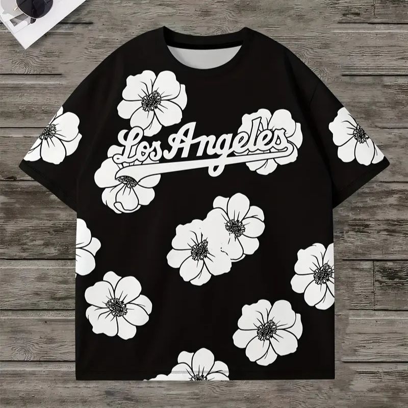 Men's Floral Print Oversized T-Shirt - Casual Streetwear Tee-39