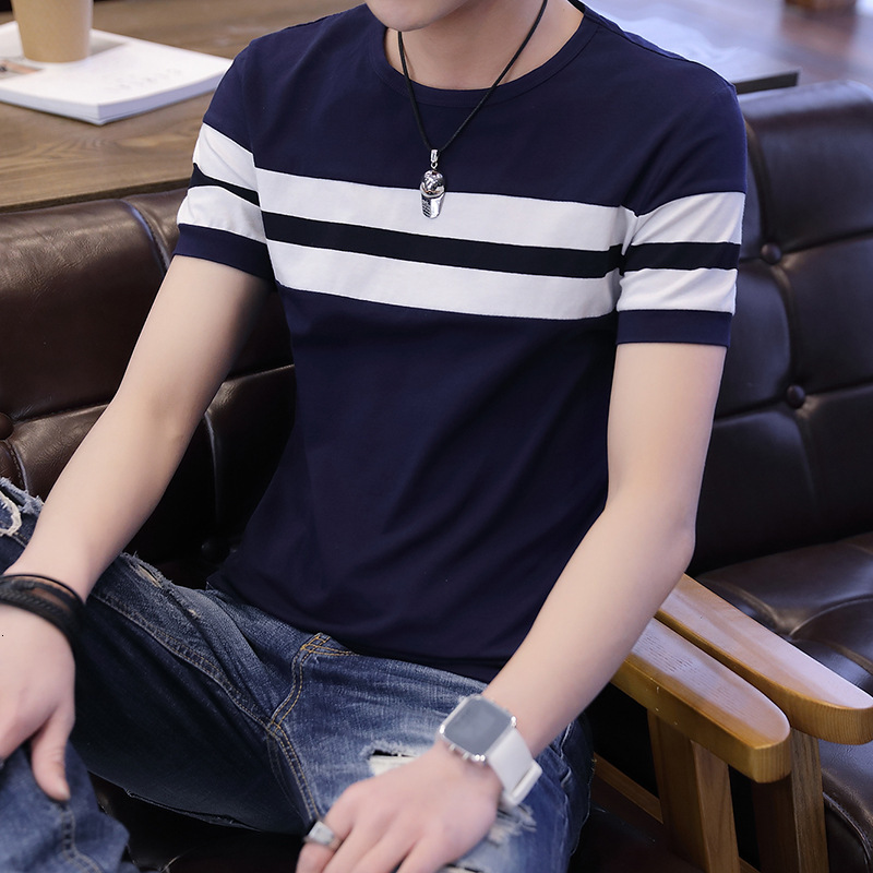 2025 Summer New Designer Shirt Designer Hoodie Short Sleeve T-shirt Men Korean Version Slim Fit Round Neck Striped Short Sleeve T-shirt Men Summer Short Shirt