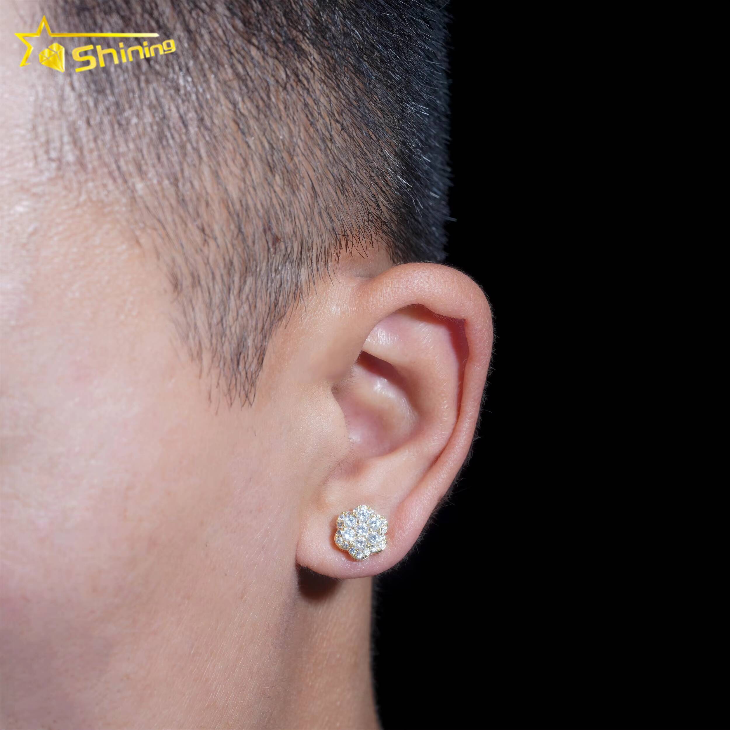 Hip Hop Jewelry 925 Sterling Silver Diamond Hip Hop Moissanite Earring Flower Earring VVS Moissanite Stud Earrings