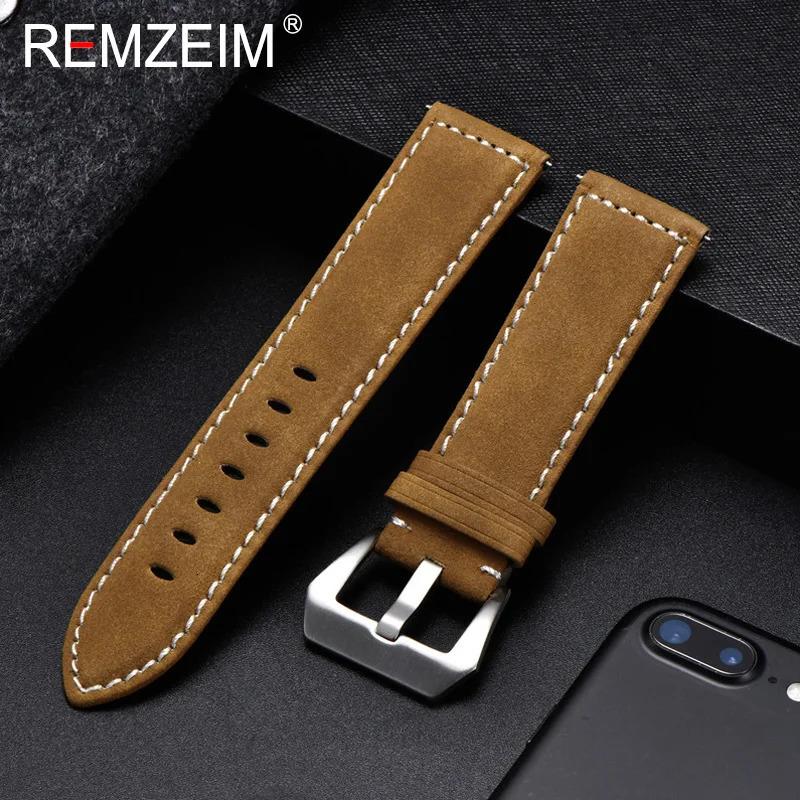 Genuine Leather Watchband Bracelet Black Blue Brown Vintage Matte Watch Strap For Women Men 18mm 20mm 22mm 24mm Wrist Band 251010
