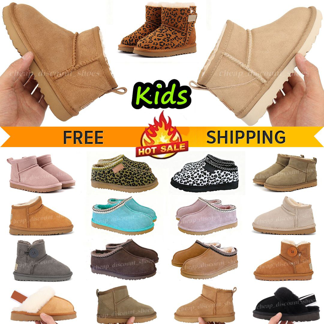 free shipping kids tasman tazz Slipper Designer boots Mini Classic Platform slippers boot boys Fur Sand Black children Toddlers baby girls Winter warm Snow Boot