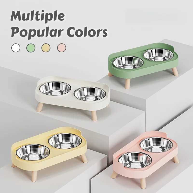 DoubBowls Stainless Steel Cat Feeder Elevated Leg for Neck Health Whisker with AntiSpill Dish with NonSkid Base C251009