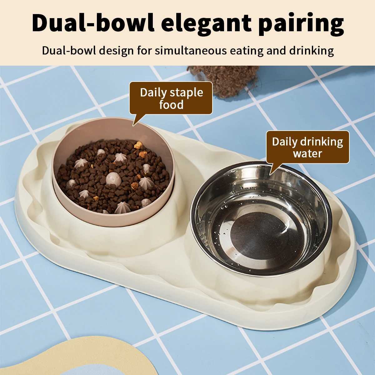 One Piece Strawberry Pet Stainless Steel Double Bowl Cat Bowl Simple and Stylish AntiLeakage Food Dog AntiChoking Slow Food Bo C251009