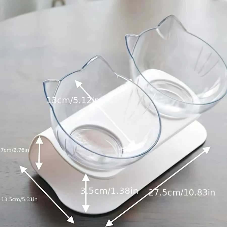 Slanted Mouth Cat Bowl Neck Protector Cat Double Bowl Pet Transparent Bowl Cat Food Bowl Pet Supplies Cat Ear Bowl Dog Food Bowl C251009